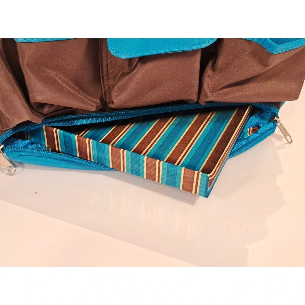 Brown and Teal Blue Multi Pocket Craft Caddy Organizer with Bottom Tray Storage
